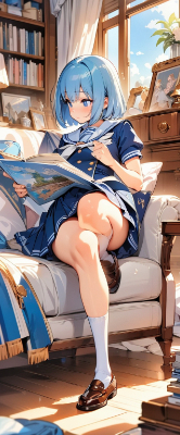 部屋でくつろぐ青髪さん