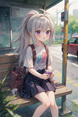 バス停と銀髪少女