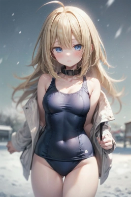 雪景色にスク水(おふざけ)
