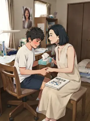 女性に教えてもらう少年