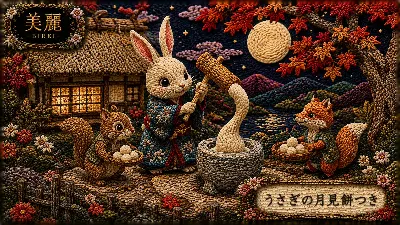 月夜に響く うさぎの餅つき音