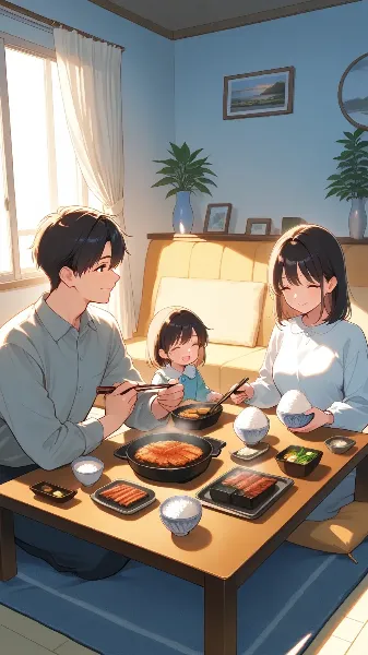 家族団欒の食事風景(8月18日 米の日)