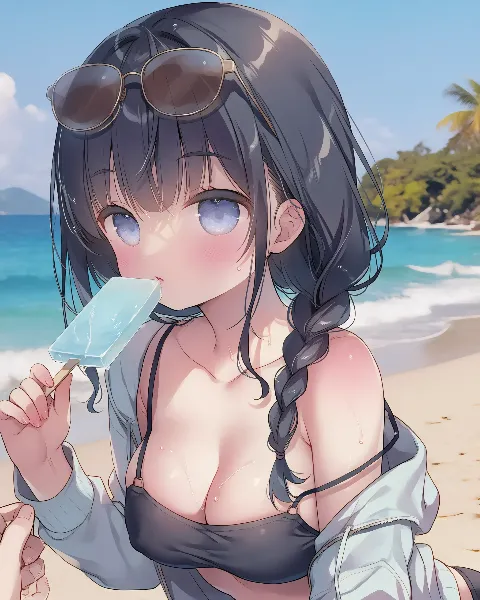 夏の砂浜で溶ける甘いひととき