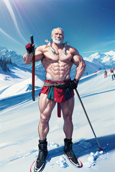 気合：マッスルジジィ、スキーを楽しむ！