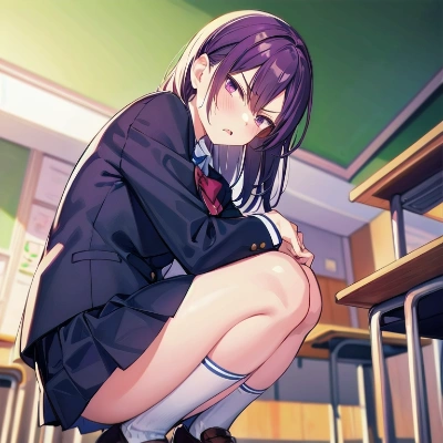 しゃがみ女の子1人