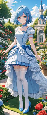庭を散策してる青髪姫