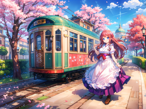 レトロ電車とメイドさん