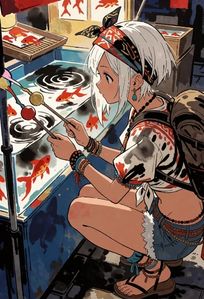 旅する少女の金魚すくい挑戦