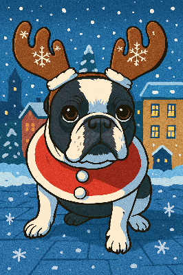 Bulldog in Christmas Night