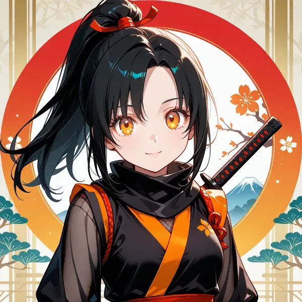 黒髪の女忍者と富士桜