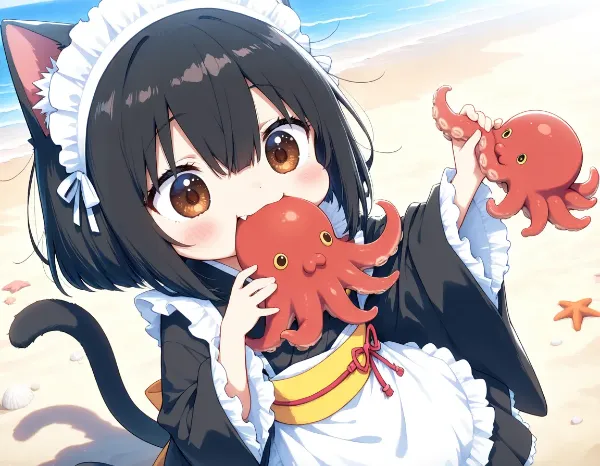 タコを躍り食いするニャ！