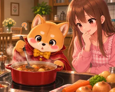 柴犬の魔法使い、カレーを仕上げる