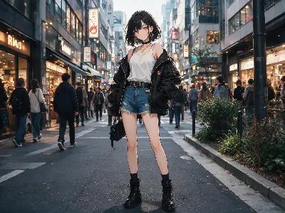 ネオン街を歩く、黒髪の彼女