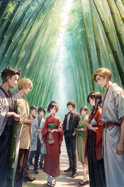 みんなで竹林に行こう！！(2枚)レトロモダンシリーズ65