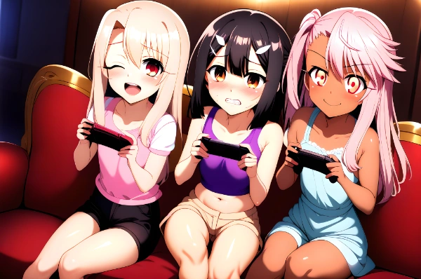 部屋でゲームする3人🎮