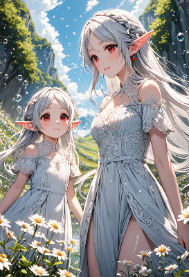 銀髪のエルフと花咲く神秘の谷