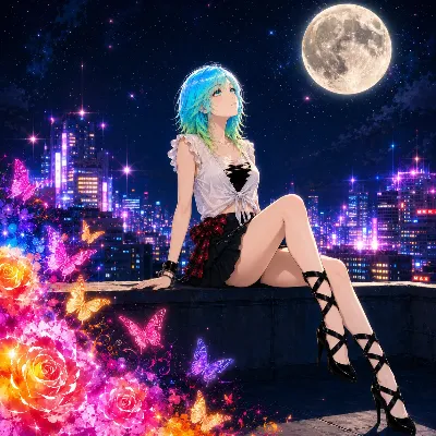 満月の夜の屋上