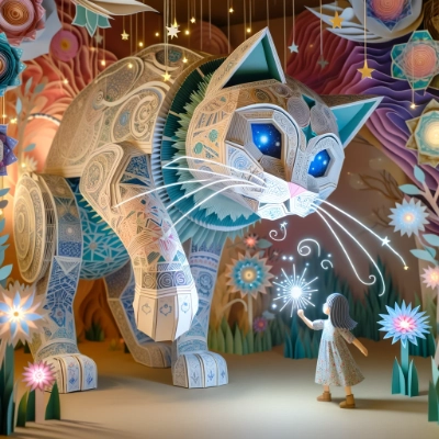 大型猫のペーパークラフトを魔法で作りました！