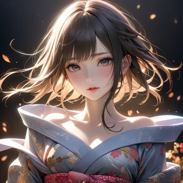 花びら舞う着物の少女