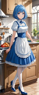 キッチンの青髪さん