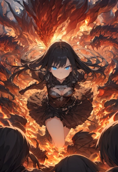 fighting monsters in flames