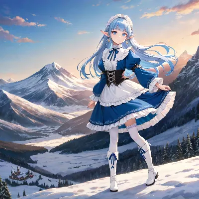 夕暮れの雪山