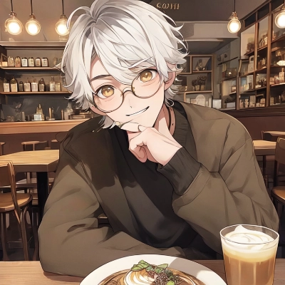 カフェでくつろぐ青年