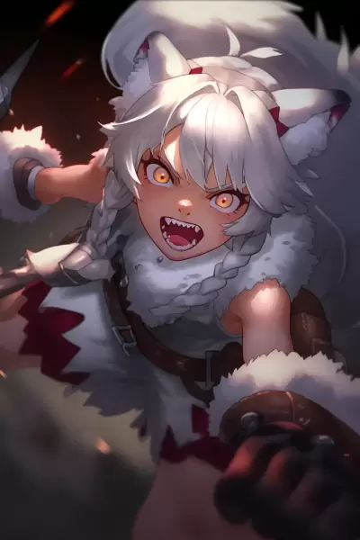 【お題:牙】銀髪＋ケモミミ＋牙