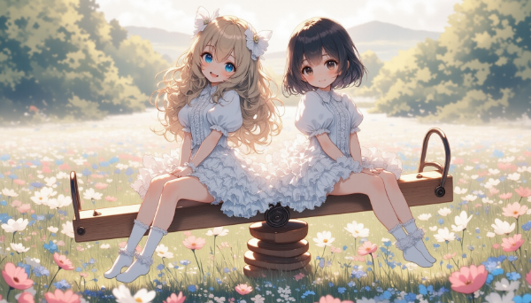 黒髪＆ブロンド・シーソーで遊んだ