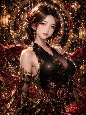 黄金の光に包まれた黒衣の美女
