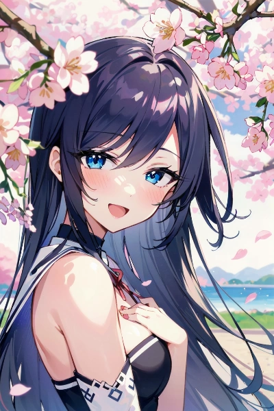 満開な桜の木の下で