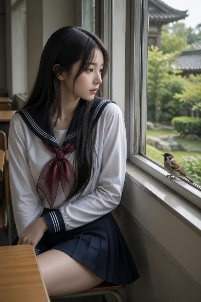 教室の窓の外、今日も何時もの雀が来ている。