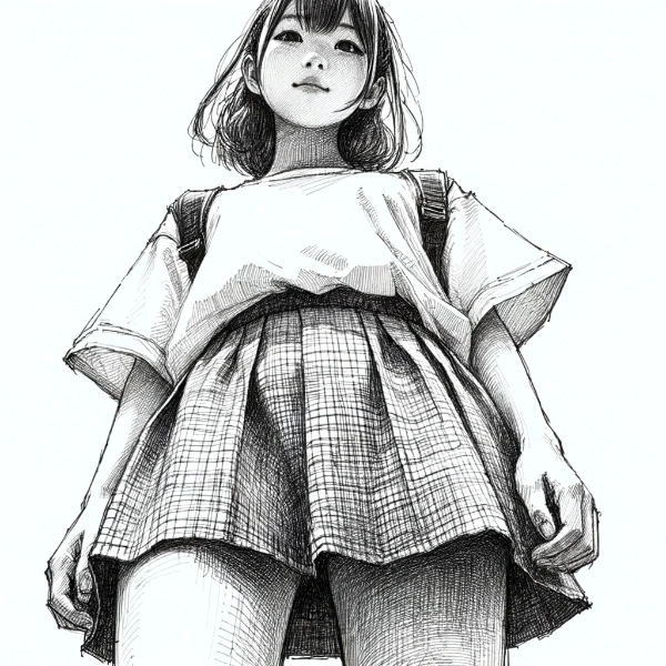 sketch of a young Japanese girl