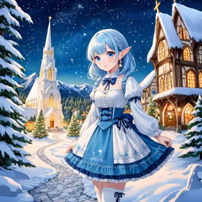 雪の街と星空