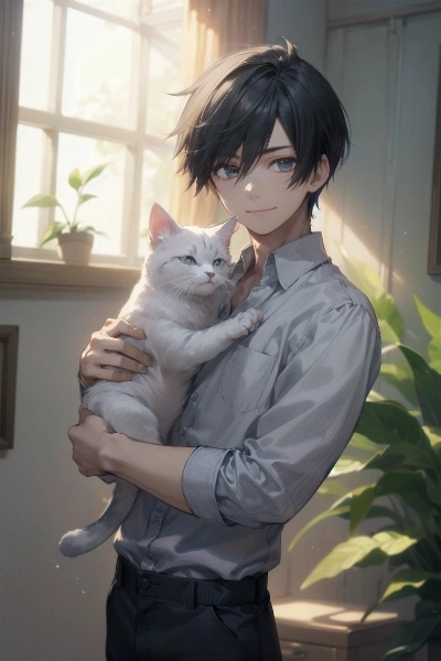 猫と黒髪男子