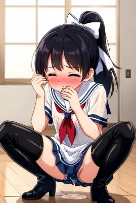 ポニーテール少女ちょっとお漏らし赤面