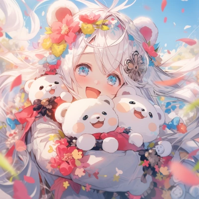 白いぬいぐるみを抱きしめる少女