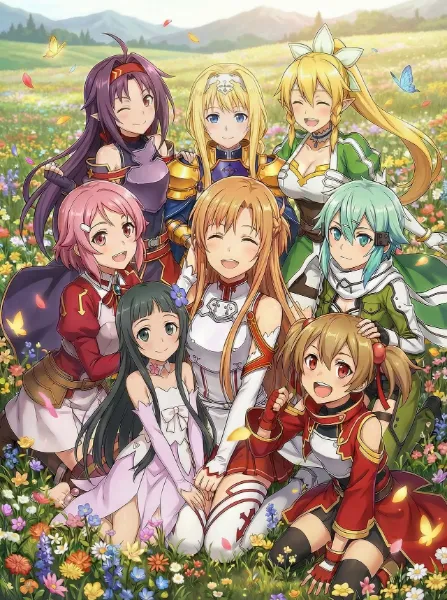 リクエストで花畑で座って集合する可愛いSAOの8人