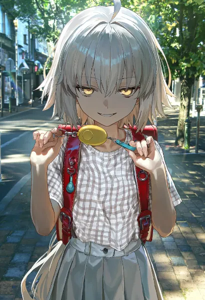 邪悪な笑みを浮かべて防犯ブザーを鳴らすサンタリリィ🎒