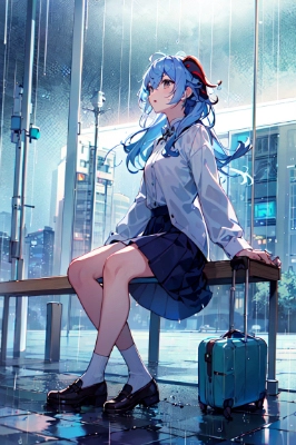 雨の中で佇む