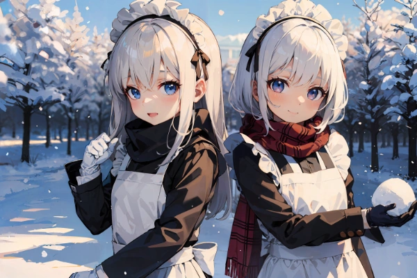 メイドさんと雪合戦