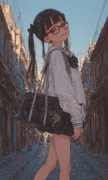 夕暮れ路地の下校