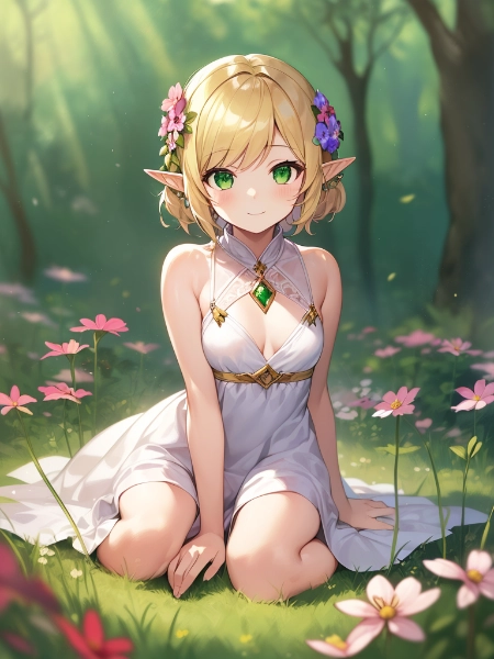 コスモスの花畑とエルフちゃん2