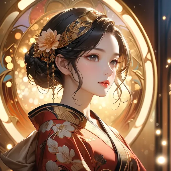 黄金の光に輝く華やかな美女