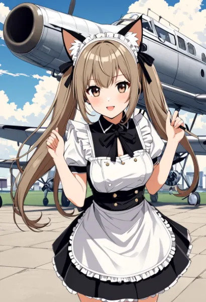 空港で待つ猫耳メイド(飛行機の日)