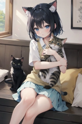 猫耳少女とネコ