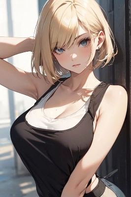 金髪ボブ子　タンクトップ