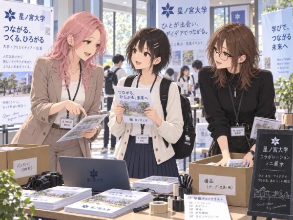 大学ブースの笑顔交流