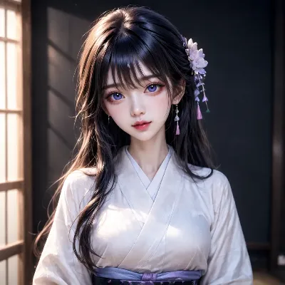 紫花揺れる窓辺の美少女