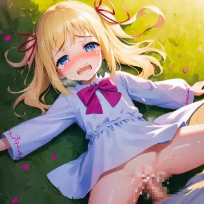 白ワンピース姿の金髪少女と無理やりえっち